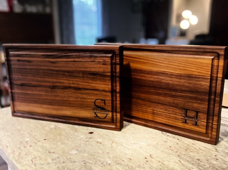 Personalized walnut cutting boards with monogram